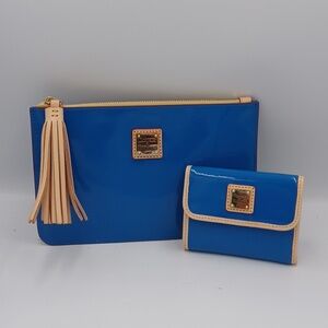 NWOT ** Dooney & Bourke Blue Patent Leather Small Wallet & Flat Pouch Set